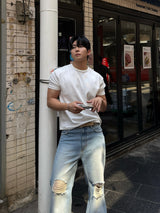 Line shoulder cropped muscle short sleeved
