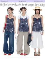 BETWEENAND「Lake Shore Letters」 Summer navy blue polka-dot heart-shaped beaded tank top that can be worn over other shirts