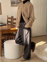 Hairy crop round knit cardigan(3color)