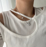 stb hip star y2k stainless steel star white crystal gemstone layered two-way ball necklace