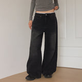 [S-XL] Nian incision washed wide denim pants