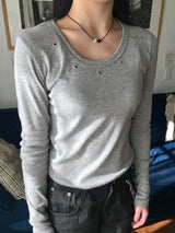End U Neck Eyelet Studded Crop Tee (6c)