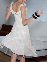 rirri 25SS New Arrival Polka Dot Slim-Fit Resort-Style Flounce Hem Dress