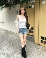 Natural denim shorts