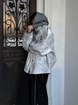 RELABEL (Huanjin) Violet and White Smoke-Washed Vintage-Style Checked Hooded Modified M65 Work Jacket