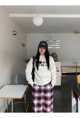 コットンチェックカジュアルワイドパンツ