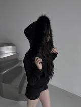 slim fur hood zip-up (fleece-lined / 3color)