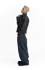 Washed Leather Crop Jacket - Brown