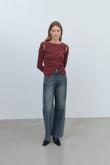 CUT OUT WRAP KNIT TOP - DEEP RED
