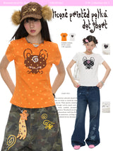 BETWEENAND summer short silicone printed polka-dot shoulder short sleeve T-shirt with unique design and new top style.