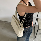 [Kyoto Look🌳✨/Airport Bag] ファンシーフェイクレザーベルトスクエアショルダーバッグ トートバッグ トラベルバッグ 4色 [Ivory only]