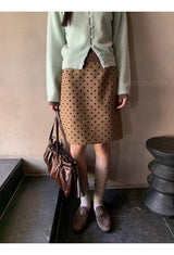 camel brown wool dot midi skirt