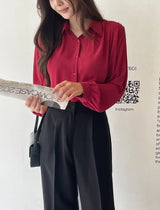 Deven Shirring Collar Chiffon Blouse