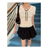 ribbon frill sweet short-sleeved knitwear