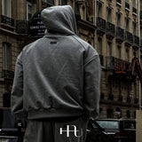 [HFORUS MADE]レイヤーショルダーフード付きジップアップ イン グレー