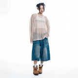 Cut Off Net Knit - BEIGE