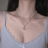 [NMIXX ジウ Necklace] ルナ ブロッサム レイヤード ネックレス - Silver color