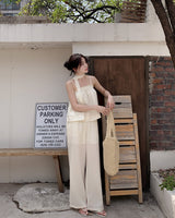 Bean linen blouse & pants & tie set