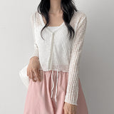 Eyelet See-through V-neck Cropped Cardigan (7 colors) #Salantem