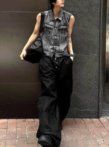 Semi-Cropped Multi-Pocket Denim Vest