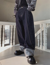 Lining roll-up balloon fit raw denim