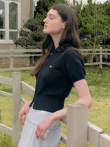 COLLAR HALF KNIT ZIP UP NAVY