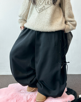 ロープラインリボンサイドセミバルーンワイドパンツ 🖤🤍 2カラーズ