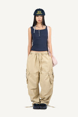 Buckle Washed Cargo Wide Pants