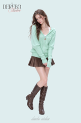 Mint Twist Hooded Knit Zip-Up