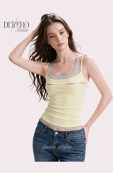 Lemon slit layered sleeveless t-shirt