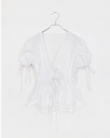 Etch Puff Ribbon Pintuck Blouse