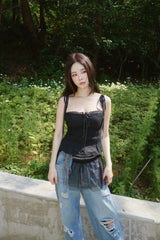 chiffon strap layered mini wrap skirt