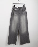 Watton バックカットウォッシュドグレーロングワイドデニムパンツ