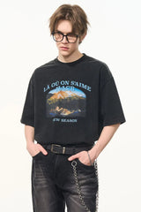ウォッシュドプリンティドマウンテンTシャツ