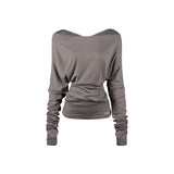 Drape Shoulder Top [Brown]