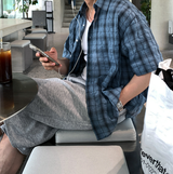 ルック グラス サマー デイリー ソフト チェック ショート スリーブ シャツ