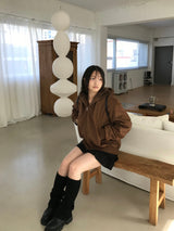 Suede fur hooded jumper (2 colors)