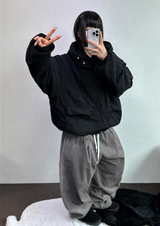 インナーフリースコーデュロイビッグフードジッパー🩶🖤 - 2カラー