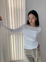 Melbourne shirred layered long-sleeve tee