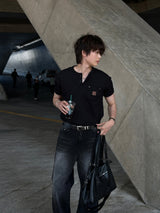 LMN リベット3ボタンワッフル半袖Tシャツ (3 colors)