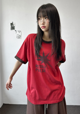 Lett Contrast Letter Tattoo Patch Short-Sleeve Tee 3color