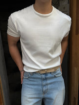 Line shoulder cropped muscle short sleeved