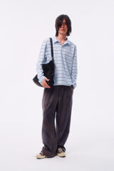 SIGNATURE LOGO SILHOUETTE TOTEM LIGHT BLUE STRIPE CROSS BUTTON POLO LONG SLEEVE