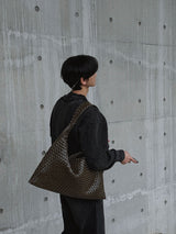 [Handmade] ASCLO モスグリーンレザーウェーブバッグ