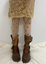 Beige big punching stockings