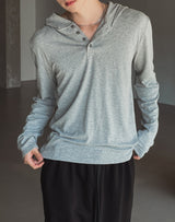 Mude Loose Fit Henley Neck Long Sleeve Hoodie