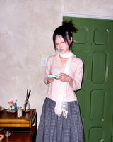 (2color) Ribbon Pleated Check Long Skirt