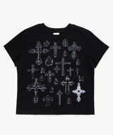 スケッチクロスエンジェルTシャツ - ブラック
