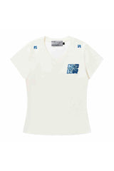 プレイドVネックパッチスリムTシャツ