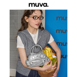 muva.レザー ボウリングバッグ マルチポケット 2WAY ショルダー＆クロスボディバッグ